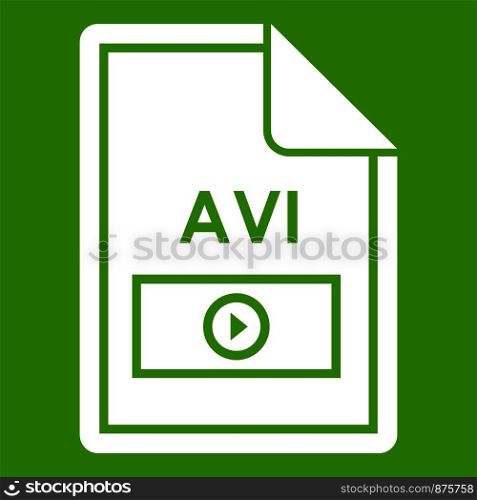 File AVI icon white isolated on green background. Vector illustration. File AVI icon green