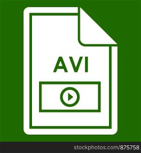 File AVI icon white isolated on green background. Vector illustration. File AVI icon green