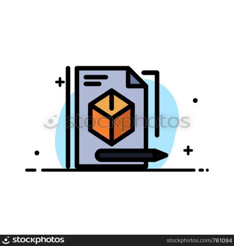File, Box, Pencil, Technology Business Flat Line Filled Icon Vector Banner Template