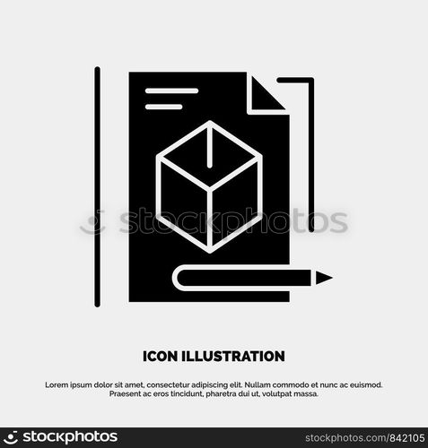 File, Box, Pencil, Technology solid Glyph Icon vector