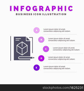 File, Box, Pencil, Technology Solid Icon Infographics 5 Steps Presentation Background