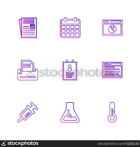 file , calender ,web , printer , profile , web , syringe , flask , thermometer, icon, icons, set, line, vector, business, sign, symbol, outline,