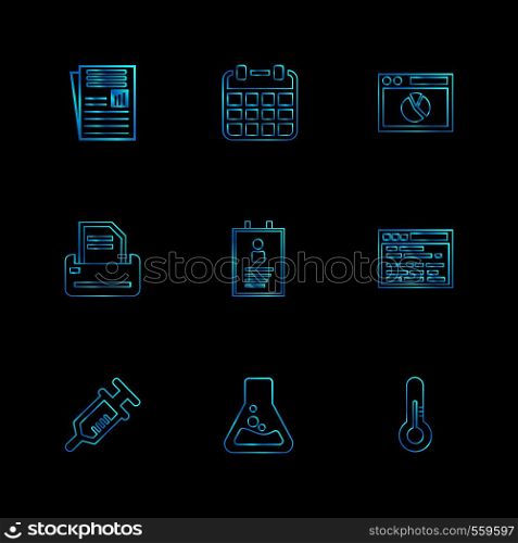 file , calender ,web , printer , profile , web , syringe , flask , thermometer, icon, icons, set, line, vector, business, sign, symbol, outline,