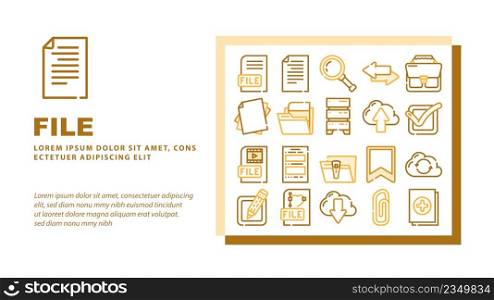 File Computer Digital Document Landing Web Page Header Banner Template Vector. Graphic And Video Electronic File Load And Upload To Cloud Storage Data Center, Sharing And Transfer Illustration. File Computer Digital Document Landing Header Vector