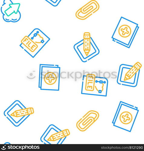 File Computer Digital Document Vector Seamless Pattern Color Line Illustration. File Computer Digital Document Icons Set Vector