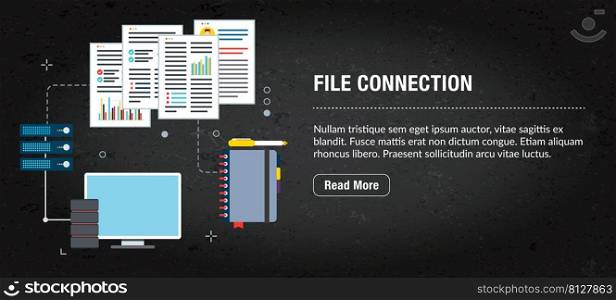 File connection, banner internet with icons in vector. Web banner template for website, banner internet for mobile design and social media app.Business and communication layout with icons.