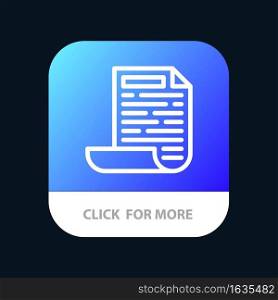 File, Design, Document Mobile App Button. Android and IOS Line Version