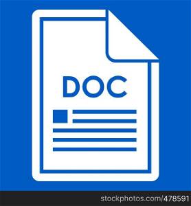 File DOC icon white isolated on blue background vector illustration. File DOC icon white