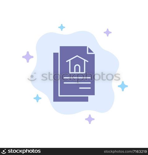 File, Document, House Blue Icon on Abstract Cloud Background