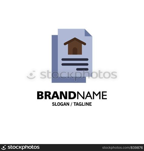 File, Document, House Business Logo Template. Flat Color