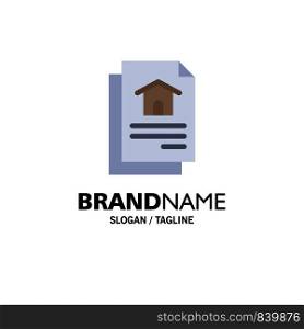 File, Document, House Business Logo Template. Flat Color