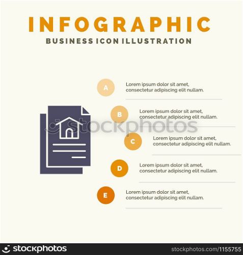 File, Document, House Solid Icon Infographics 5 Steps Presentation Background