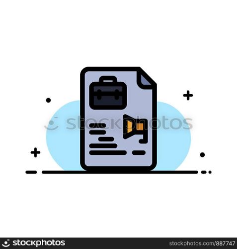 File, Document, Job, Bag Business Flat Line Filled Icon Vector Banner Template