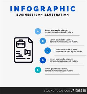 File, Document, Job, Bag Line icon with 5 steps presentation infographics Background