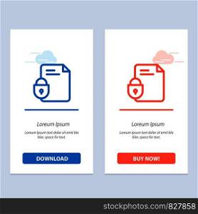 File, Document, Lock, Security, Internet Blue and Red Download and Buy Now web Widget Card Template