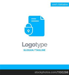 File, Document, Lock, Security, Internet Blue Solid Logo Template. Place for Tagline