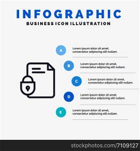 File, Document, Lock, Security, Internet Line icon with 5 steps presentation infographics Background