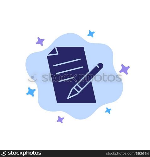 File, Education, Pen, Pencil Blue Icon on Abstract Cloud Background