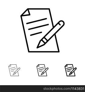 File, Education, Pen, Pencil Bold and thin black line icon set