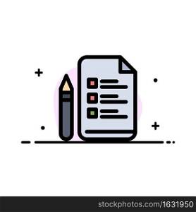 File, Education, Pen, Pencil  Business Flat Line Filled Icon Vector Banner Template