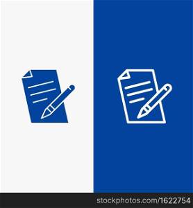 File, Education, Pen, Pencil Line and Glyph Solid icon Blue banner Line and Glyph Solid icon Blue banner