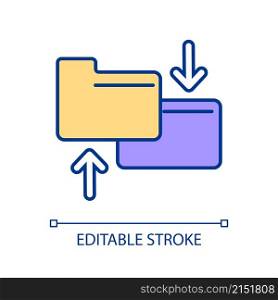 File exchange RGB color icon. Information uploading and downloading. Copying documents. Digital storage. Isolated vector illustration. Simple filled line drawing. Editable stroke. Arial font used. File exchange RGB color icon