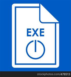File EXE icon white isolated on blue background vector illustration. File EXE icon white