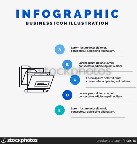 File, Folder, Date, Safe Line icon with 5 steps presentation infographics Background