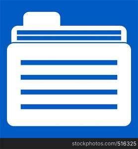 File folder icon white isolated on blue background vector illustration. File folder icon white