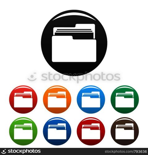 File folder icons set 9 color vector isolated on white for any design. File folder icons set color