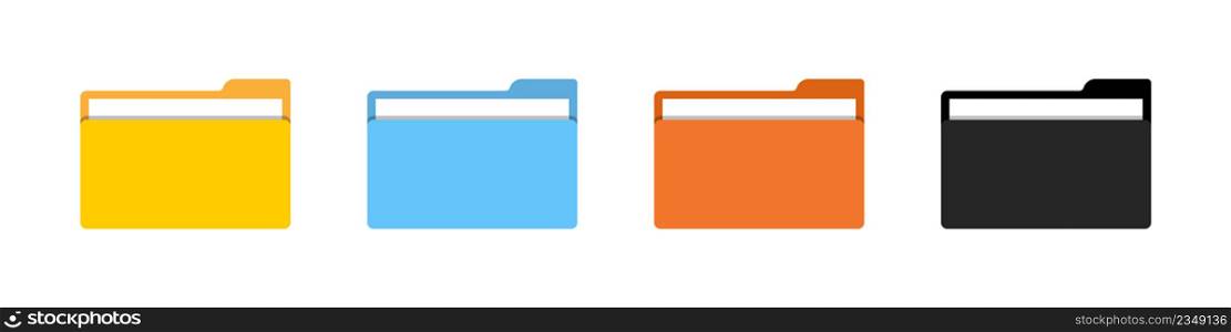 File folders icons. Documents for computer. File folders with data in flat style. Web archive and web directory. Pc graphic elements. Color symbol. Vector.