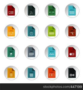File format icons set in flat style. Document files set collection vector icons set illustration. File format icons set, flat style