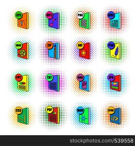 File format icons set in pop-art style isolated on white background. File format icons set, pop-art style
