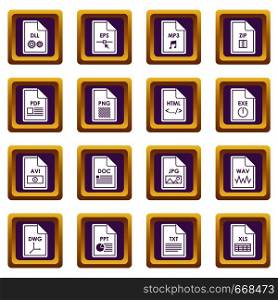 File format icons set in purple color isolated vector illustration for web and any design. File format icons set purple