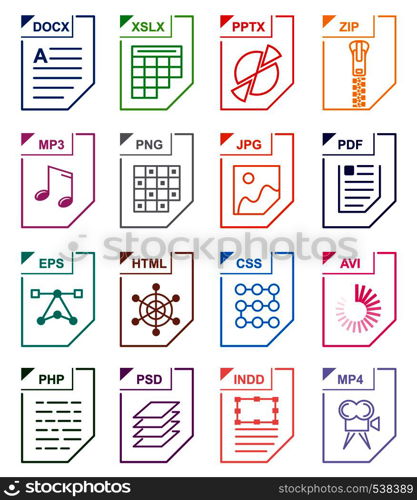 File format set icons isolated on white background. File format set icons