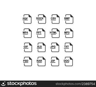 File format type icon set. Document types vector desing.