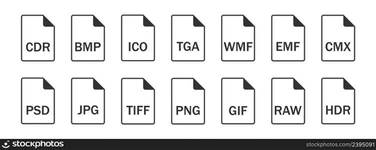 File formats icon set. Documents group types html illustration symbol. Sign computer elements vector.