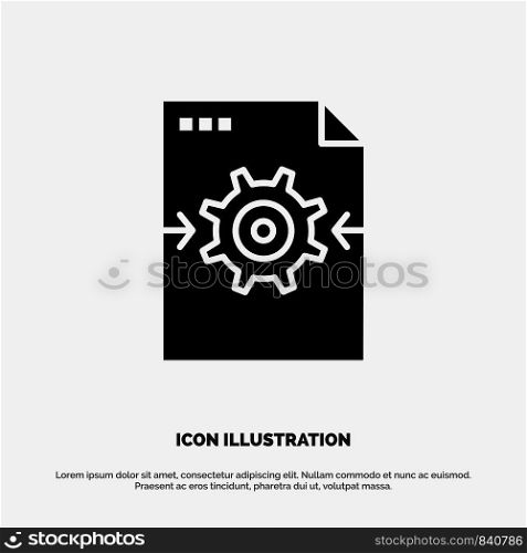File, Gear, Setting, Arrow Solid Black Glyph Icon