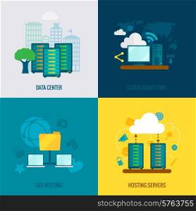 File hosting cloud storage data center users support service 4 flat icons composition abstract isolated vector illustration