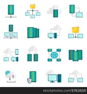File hosting internet service secure access for computer tablet phone flat icons set abstract isolated vector illustration