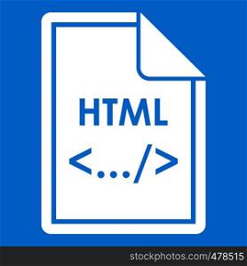 File HTML icon white isolated on blue background vector illustration. File HTML icon white