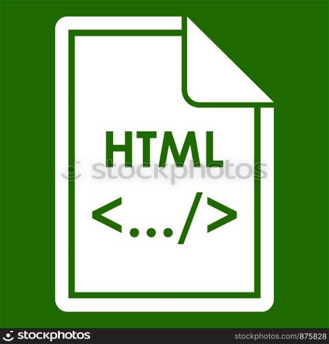 File HTML icon white isolated on green background. Vector illustration. File HTML icon green
