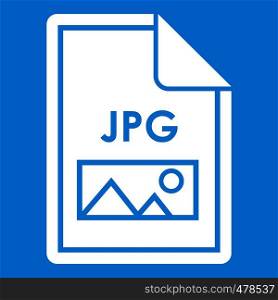 File JPG icon white isolated on blue background vector illustration. File JPG icon white