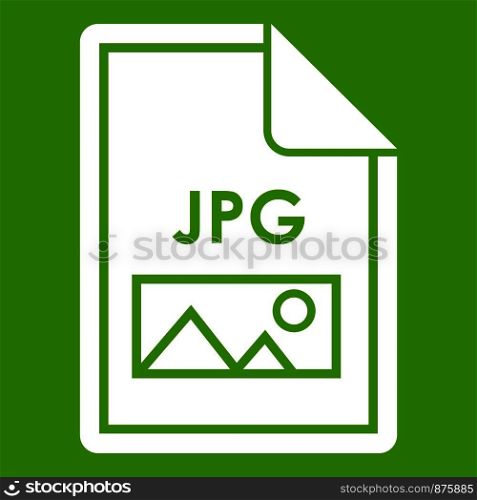 File JPG icon white isolated on green background. Vector illustration. File JPG icon green