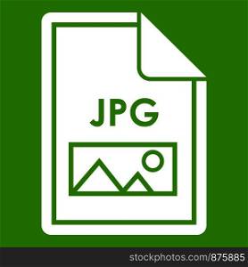 File JPG icon white isolated on green background. Vector illustration. File JPG icon green