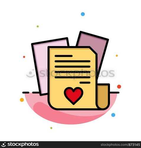 File, Love, Heart, Wedding Abstract Flat Color Icon Template