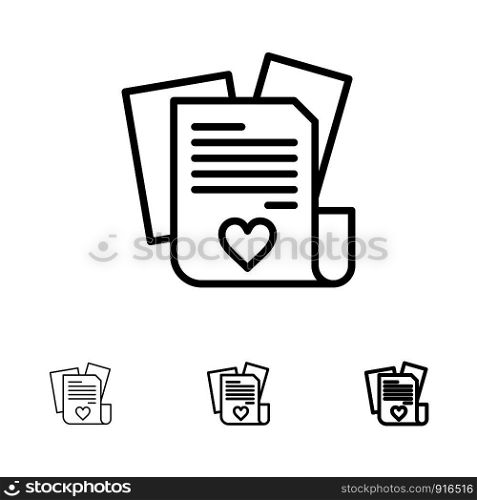 File, Love, Heart, Wedding Bold and thin black line icon set