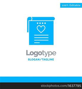 File, Love, Wedding, Heart Blue Solid Logo Template. Place for Tagline