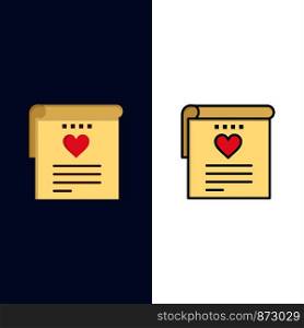 File, Love, Wedding, Heart Icons. Flat and Line Filled Icon Set Vector Blue Background