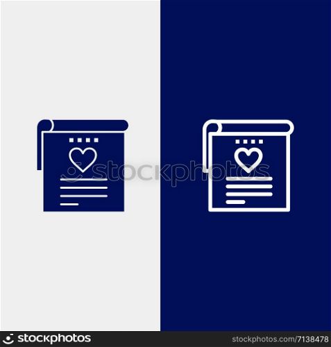 File, Love, Wedding, Heart Line and Glyph Solid icon Blue banner Line and Glyph Solid icon Blue banner